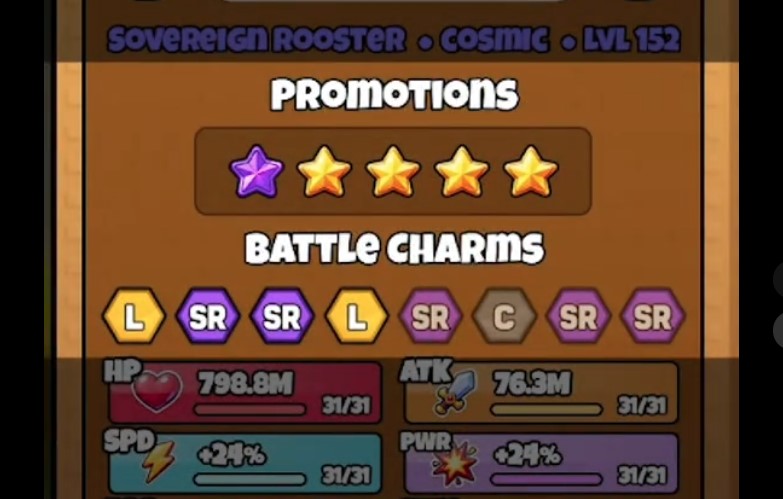 Promotion and Battle Charm Guides in Grow A Chicken Fighter